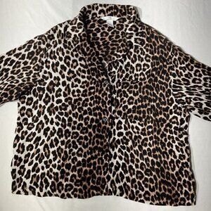 H&M Leopard Print Button-Up Short Sleeve Top Womens Size S
